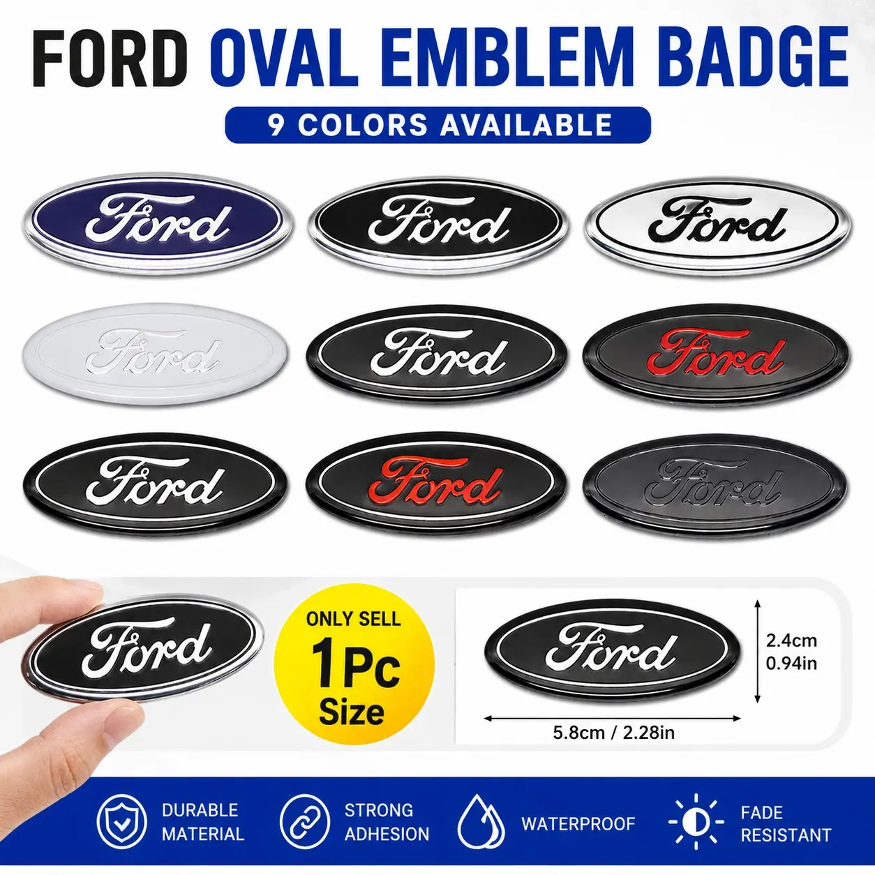2Pcs 3D Steering Wheel Emblem Sticker for Ford Oval Logo Badge Cover Interior Decoration Self Adhesive Car Steering Wheel Trim Decal for Focus Fiesta Ranger Escape Explorer Mustang Accessories, Car Decorations