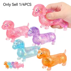 Ldsk Dachshund Squishy, Glitter Weiner Dog Maltose Stress Ball, Slow Rise Fidget for Anxiety Relief, Soft Squeeze Desk Gadget for Home Office Travel, Slow Rising Squishies
