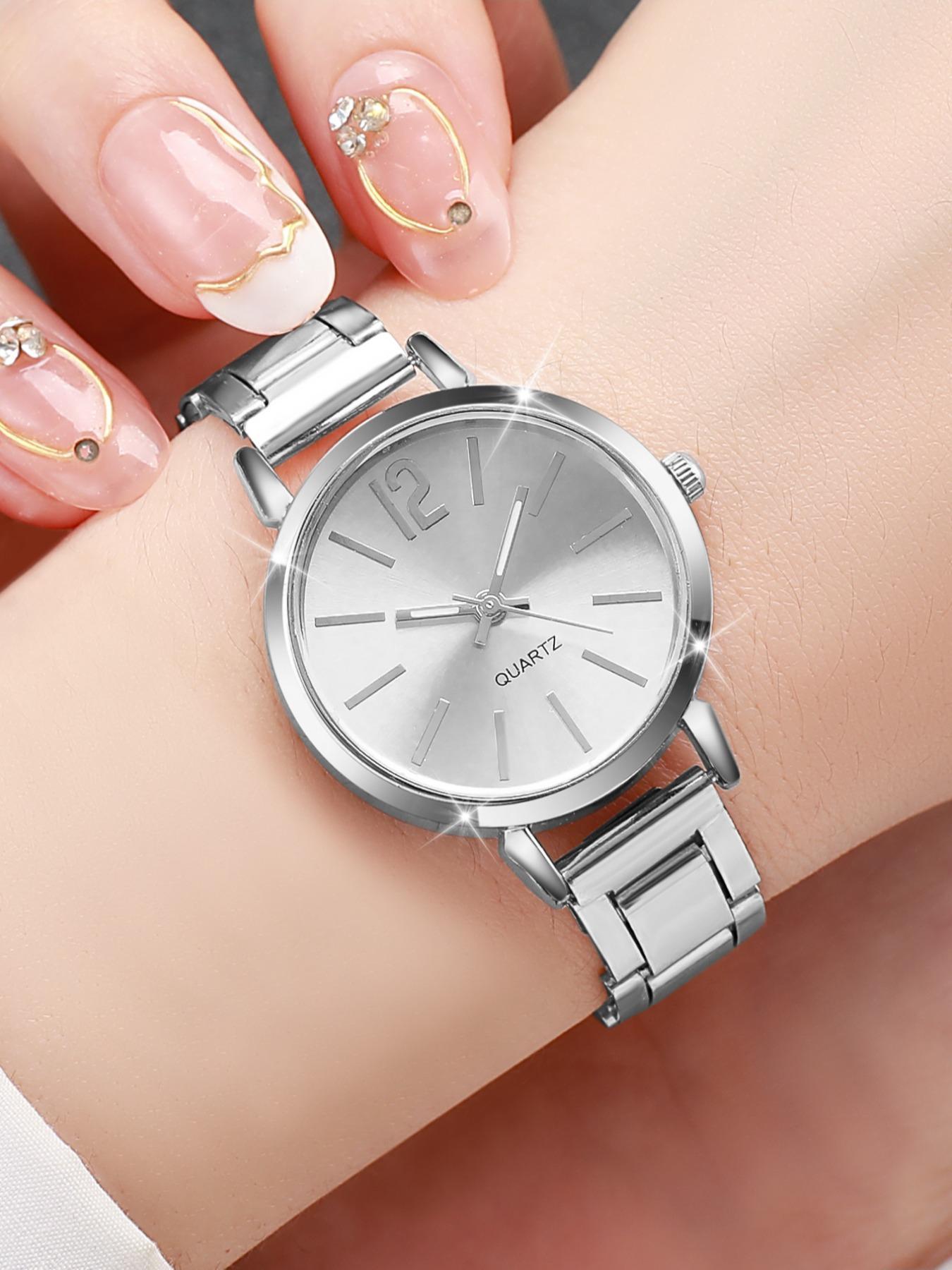 Women's Fashion Simple Round Dial Analog Quartz Watch, with Metal Strap without Box, Watch Clothing Decor, Summer Trendy All-match & Exquisite Watch