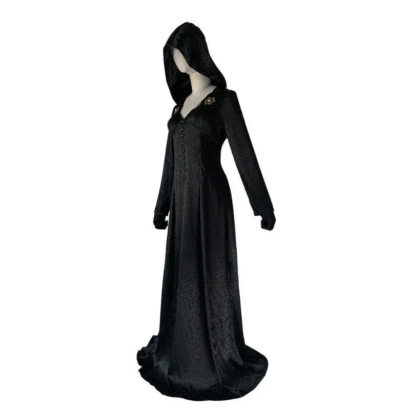 Medieval Costume Daughter of Lady Dimitrescu Cosplay Costume Gothic Long Dress with Hood Vampire Bella Cassandra Halloween Dress