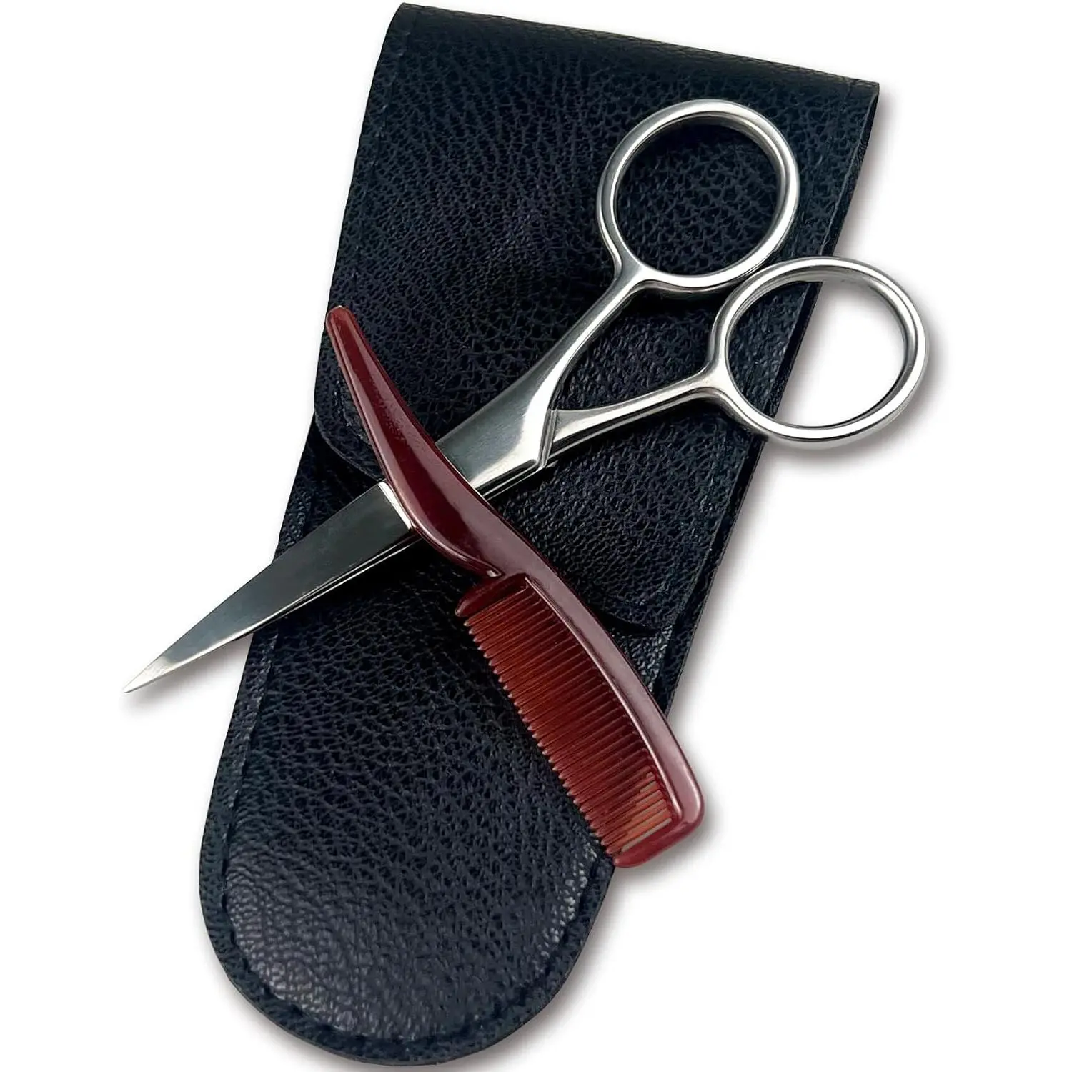 Precision Mustache Scissors and Comb Kit for Men Grooming Set Ideal for Travel Includes Facial Hair Trimming Scissors and Moustache Comb