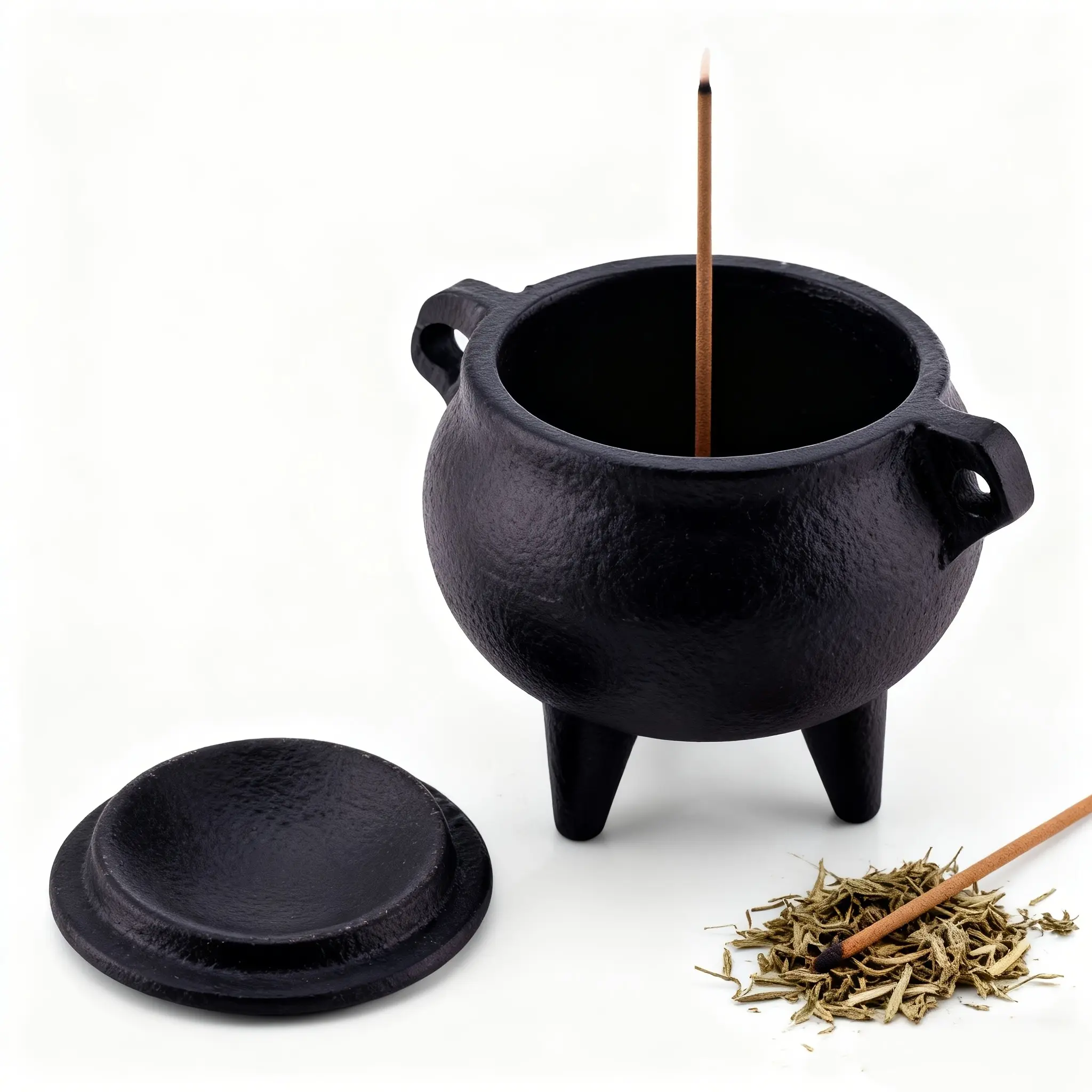 Small Cast Iron Sage Burner, Metal Incense Holder for Yoga Meditation, Vintage Iron Aroma Censer, Tabletop Decor Ornament & Gift