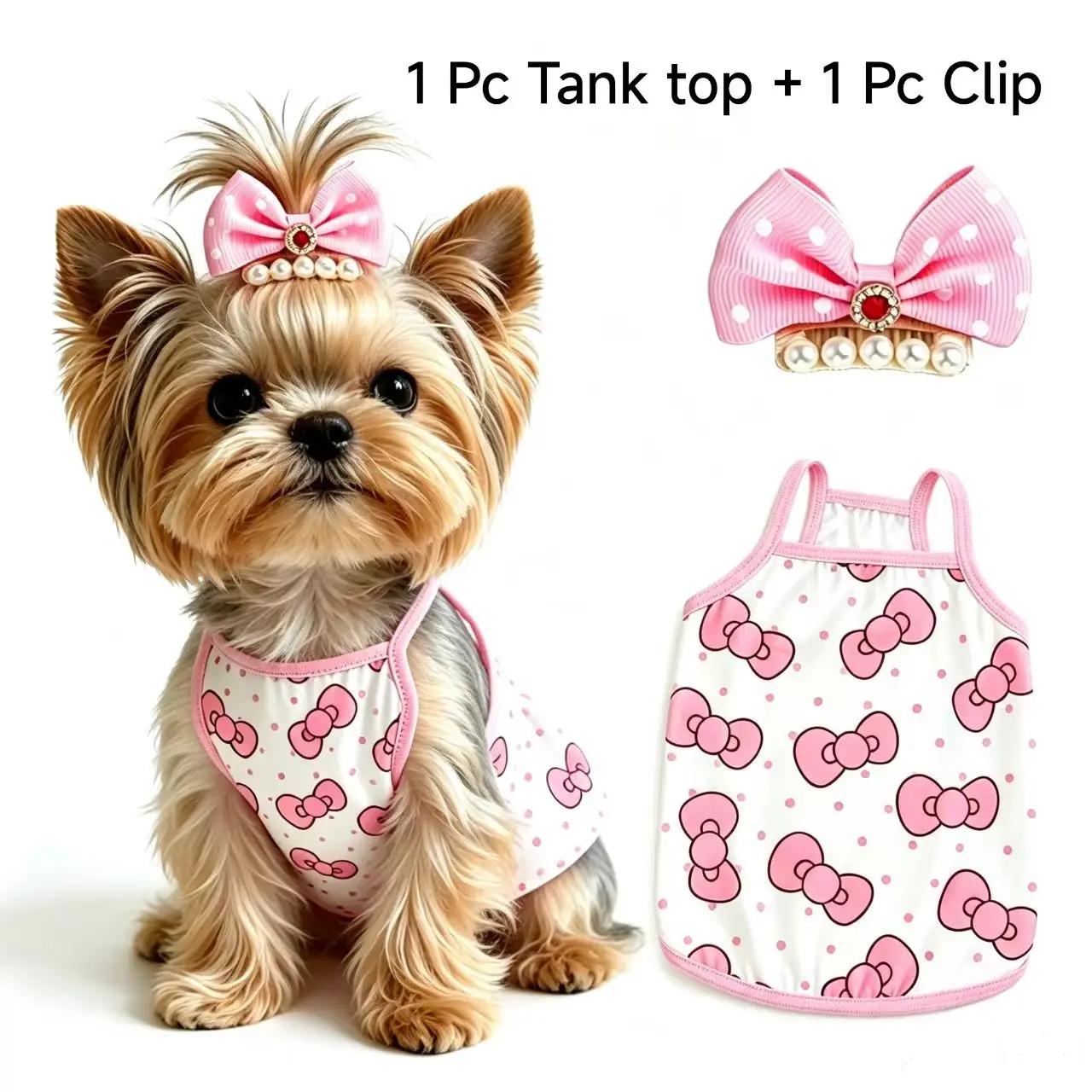 Cute Pet Summer Tank Top + Hair Clip, Lightweight Breathable Comfort for Cats and Dogs, Say Goodbye to Hot and Rough Clothes!