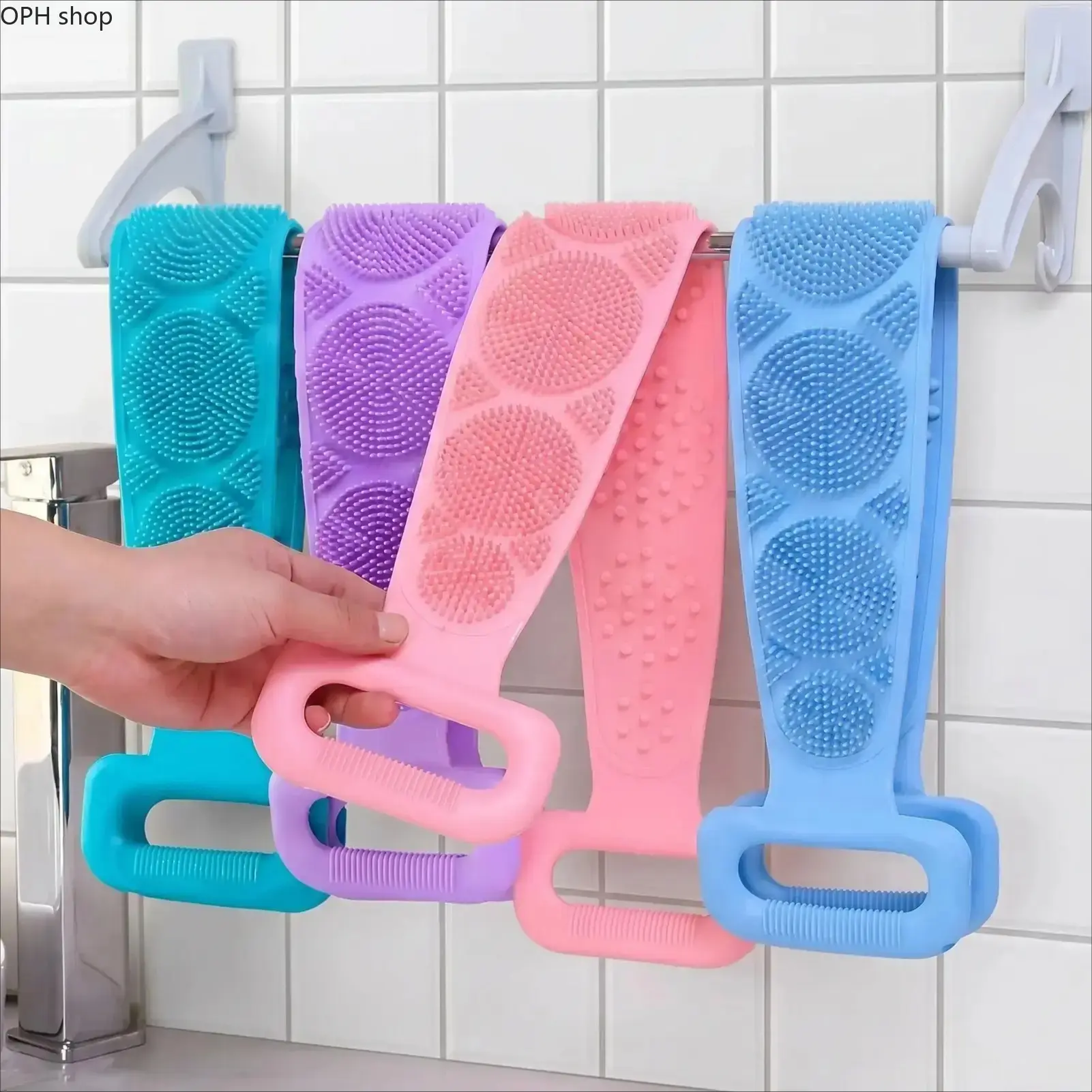 4PCS Double-Sided Silicone Bath Brush Set with Mesh Sponge, Exfoliating Back Scrubber for Deep Cleansing Shower Body Care Tools
