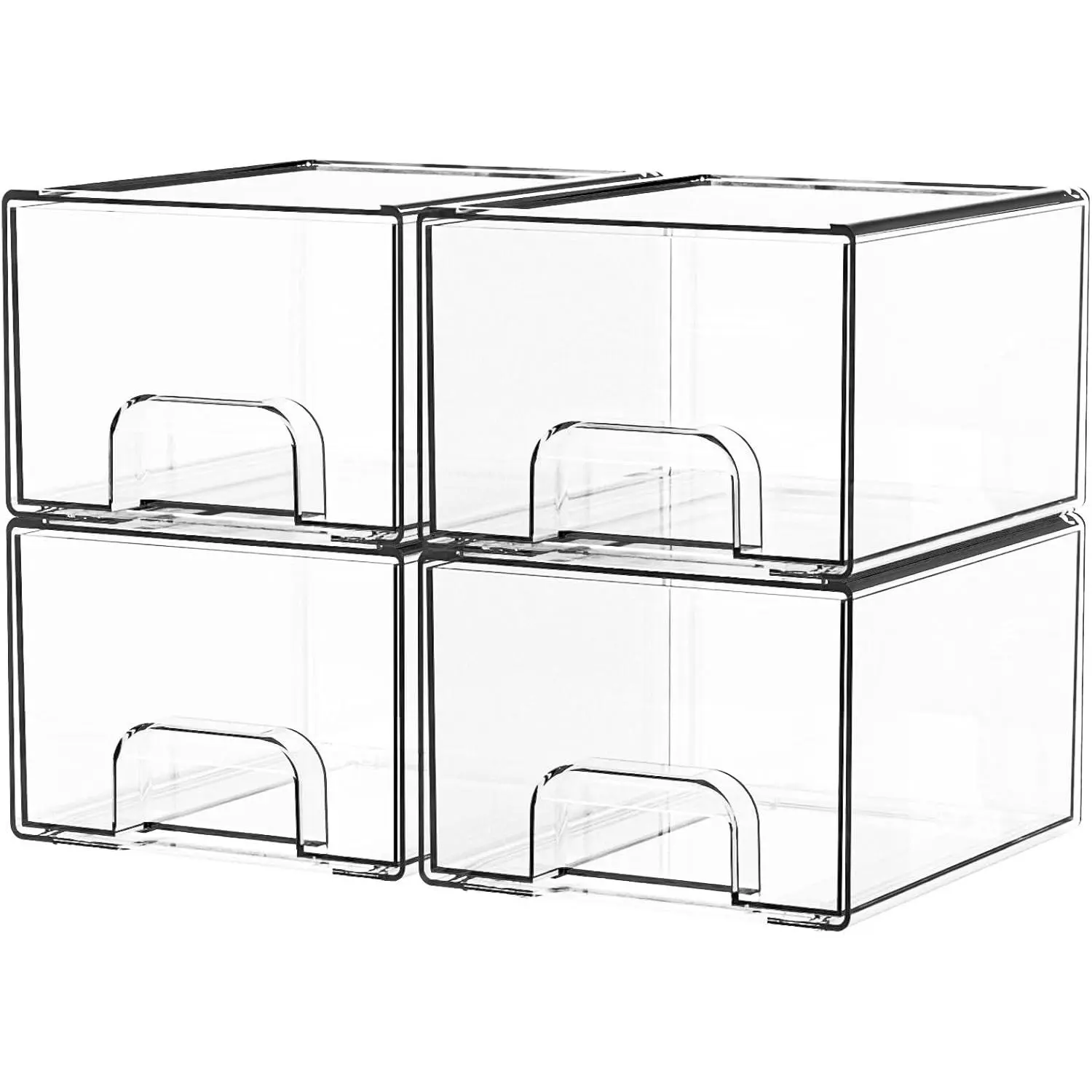 4 Pack Clear Stackable Storage Drawers,4.4'' Tall Acrylic Drawer Containers for Organizing,Bathroom Organizers and Storage Bin Box,Plastic Makeup,Medicine Organizer Bins for Cabinet,Undersink