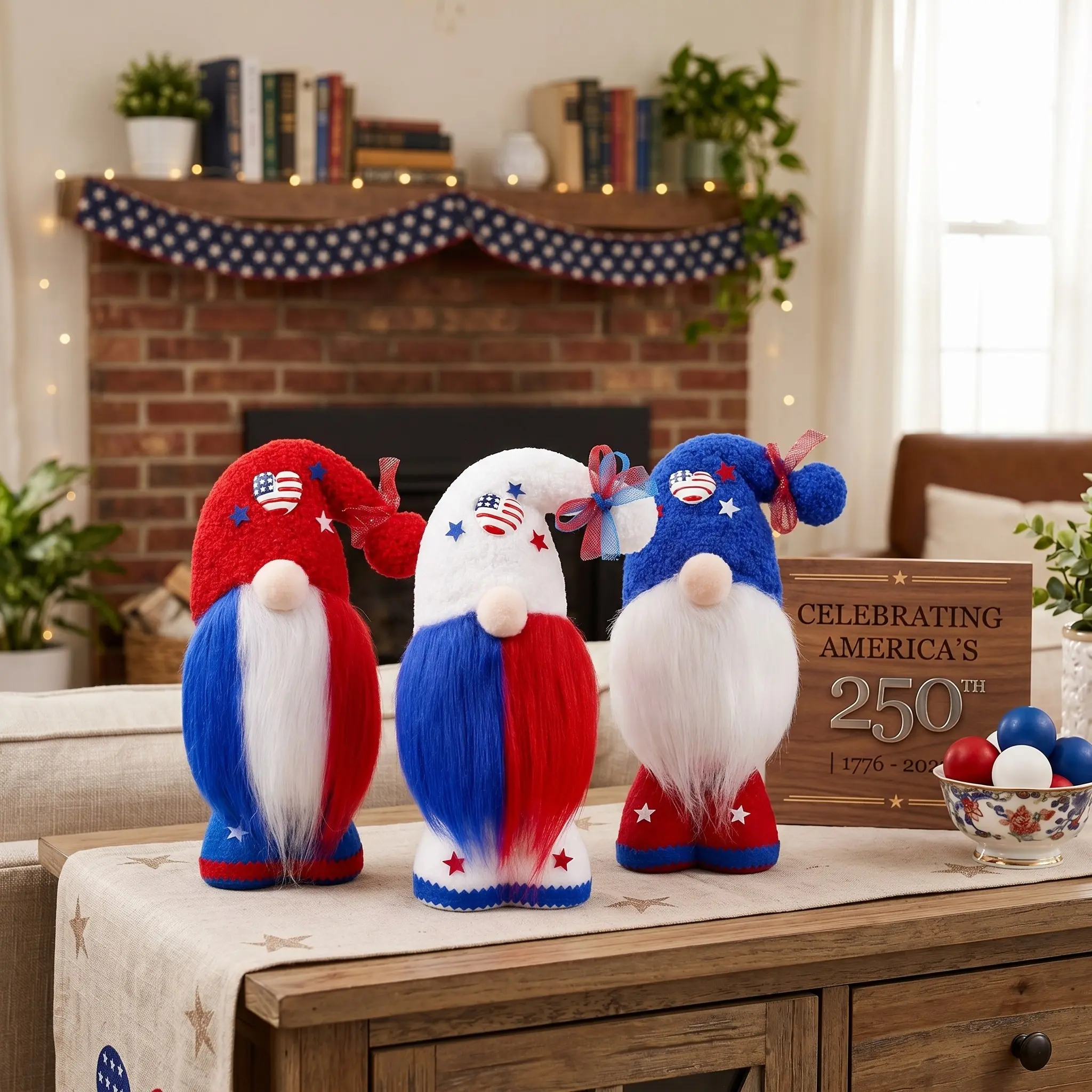 3Pcs Set Patriotic Plush Gnome Figurines, Red White Blue Americana Gnome Doll, Table Tiered Tray Home Indoor Decor