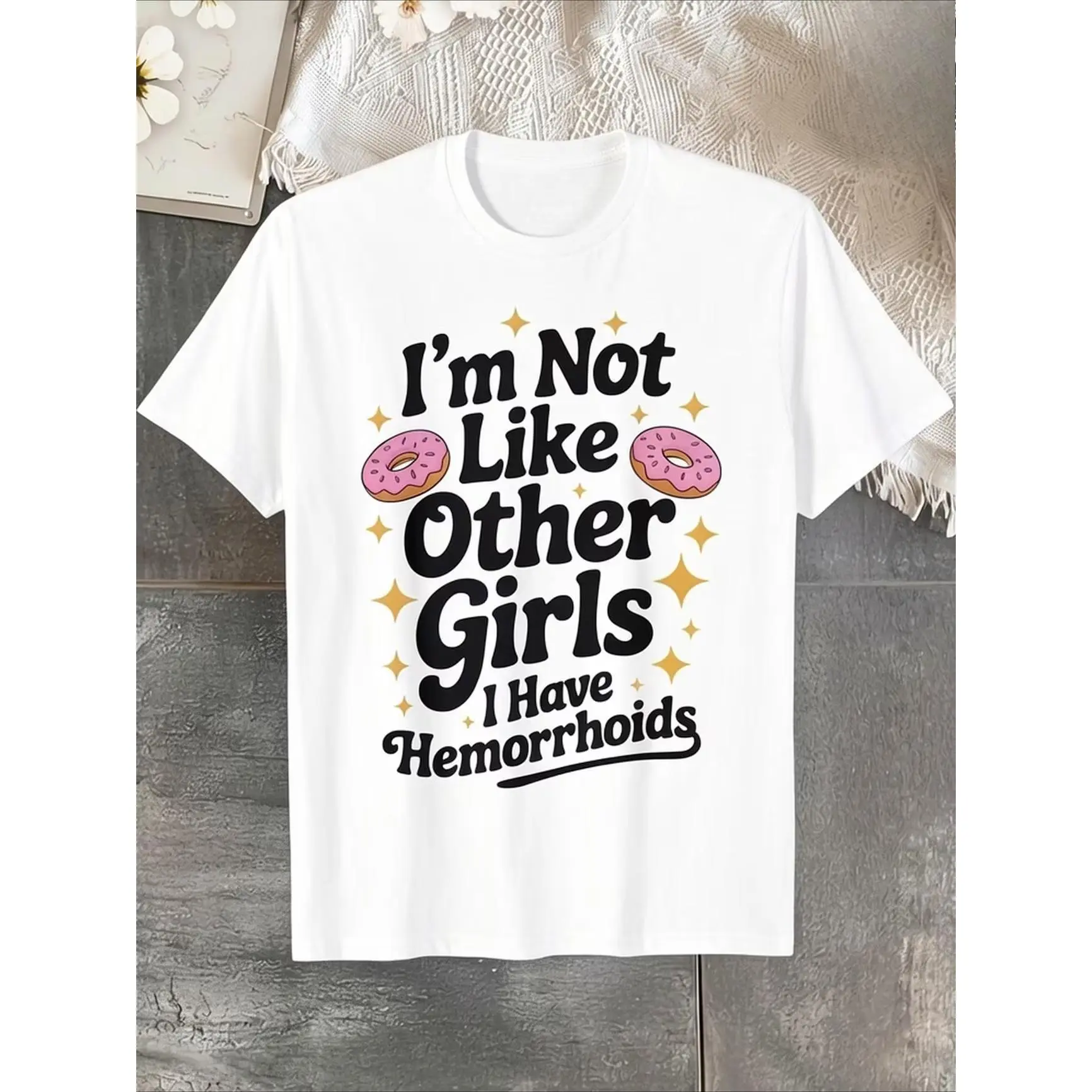 Donut Graphic I'm Not Like Other Girls Oversized Cotton T-Shirt, Cute Comfort Fashion Casual Outfit, Sweet Valentine's Day Gift For Girlfriend Wife, Best Holiday Birthday Present For Women Friends & Family