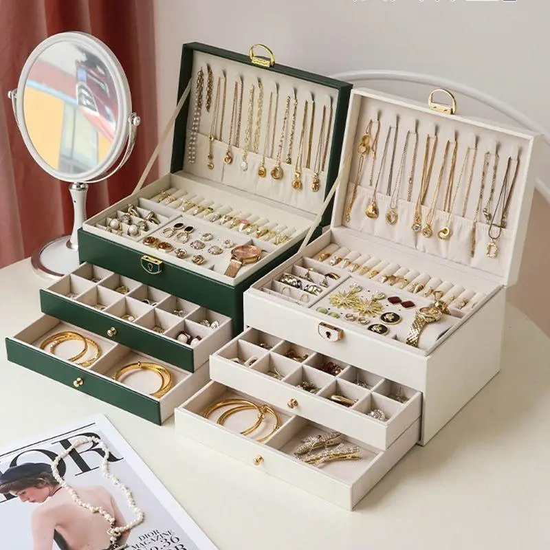Large Capacity Shiny Moisture-proof Velvet Jewelry Organizer Box - Sturdy Non-transparent Lid, Multi-Compartment Storage with Movable Adjustable Dividers for Necklaces, Rings, Earrings, Vanity Area Use, Ideal Gift