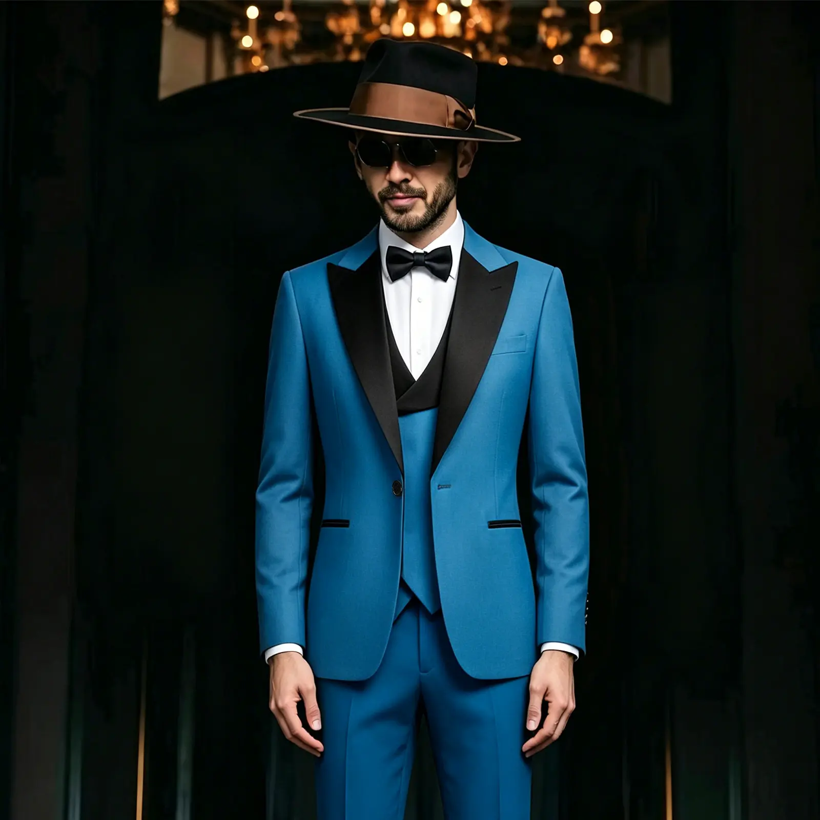 Men's 3 Piece Suit Set, Slim Fit Solid Polyester Menswear Tuxedo with Peak Lapel Long Sleeve Jacket, Matching Vest and Trousers for Weddings & Prom, Pockets