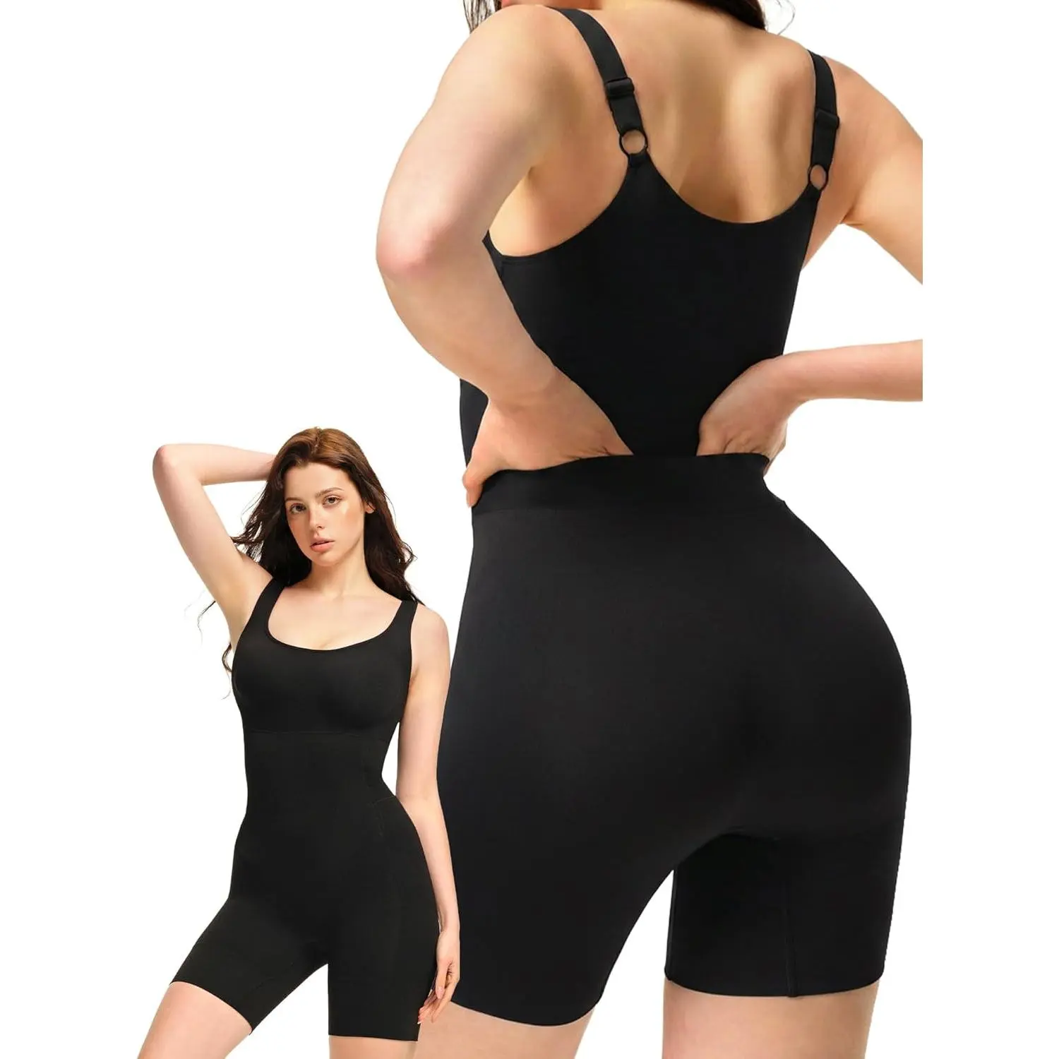 [Backless] Seamless Spandex Shapewear Bodysuit with Boning Support - Bathroom-Friendly Low Back Body Shaper, Adjustable Straps Faja for Wedding Dress