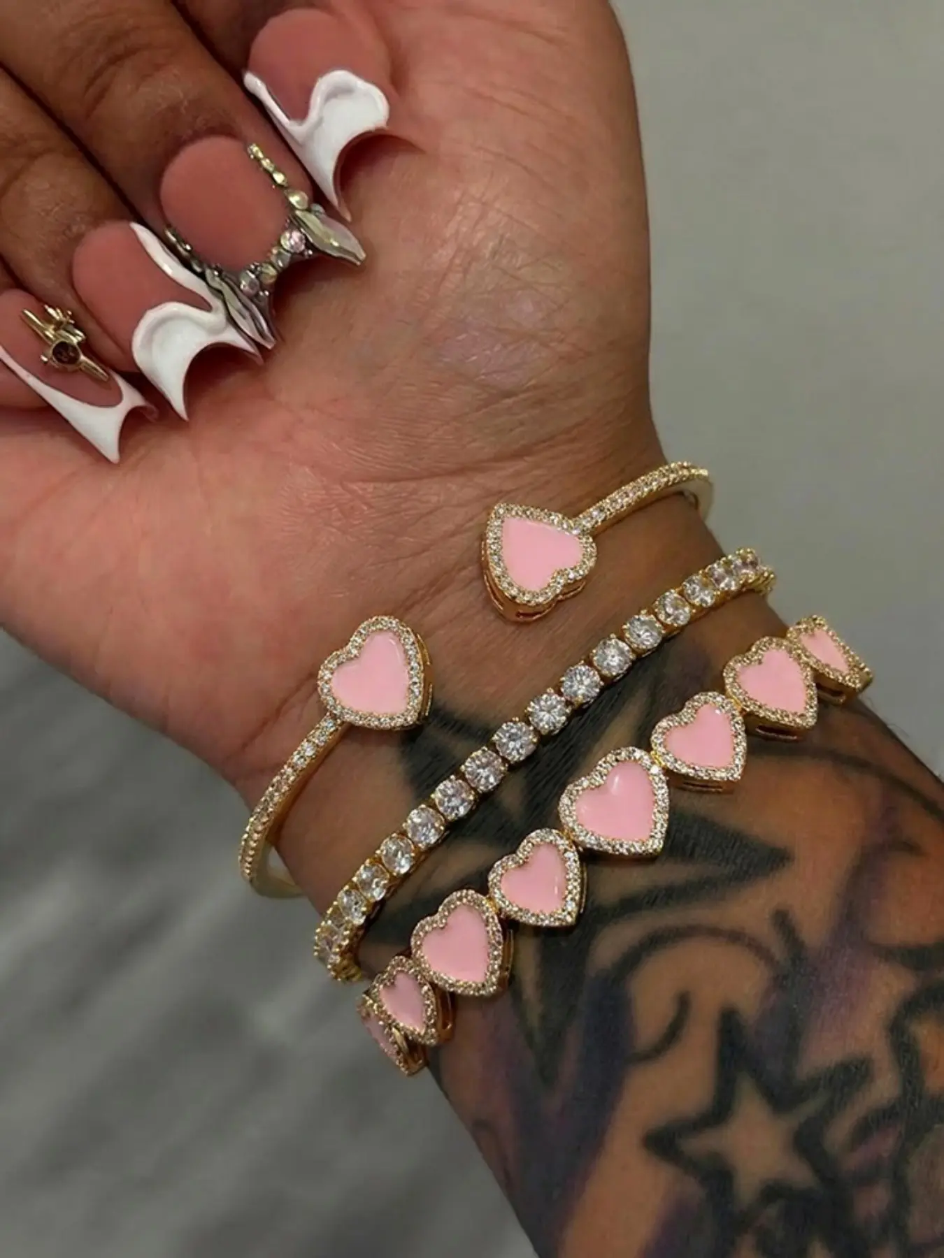 3-Piece Heart Bracelet Set, Adjustable Open Design, Synthetic Zircon, Elegant Layered Jewelry, Perfect Gift for Friends and Birthdays