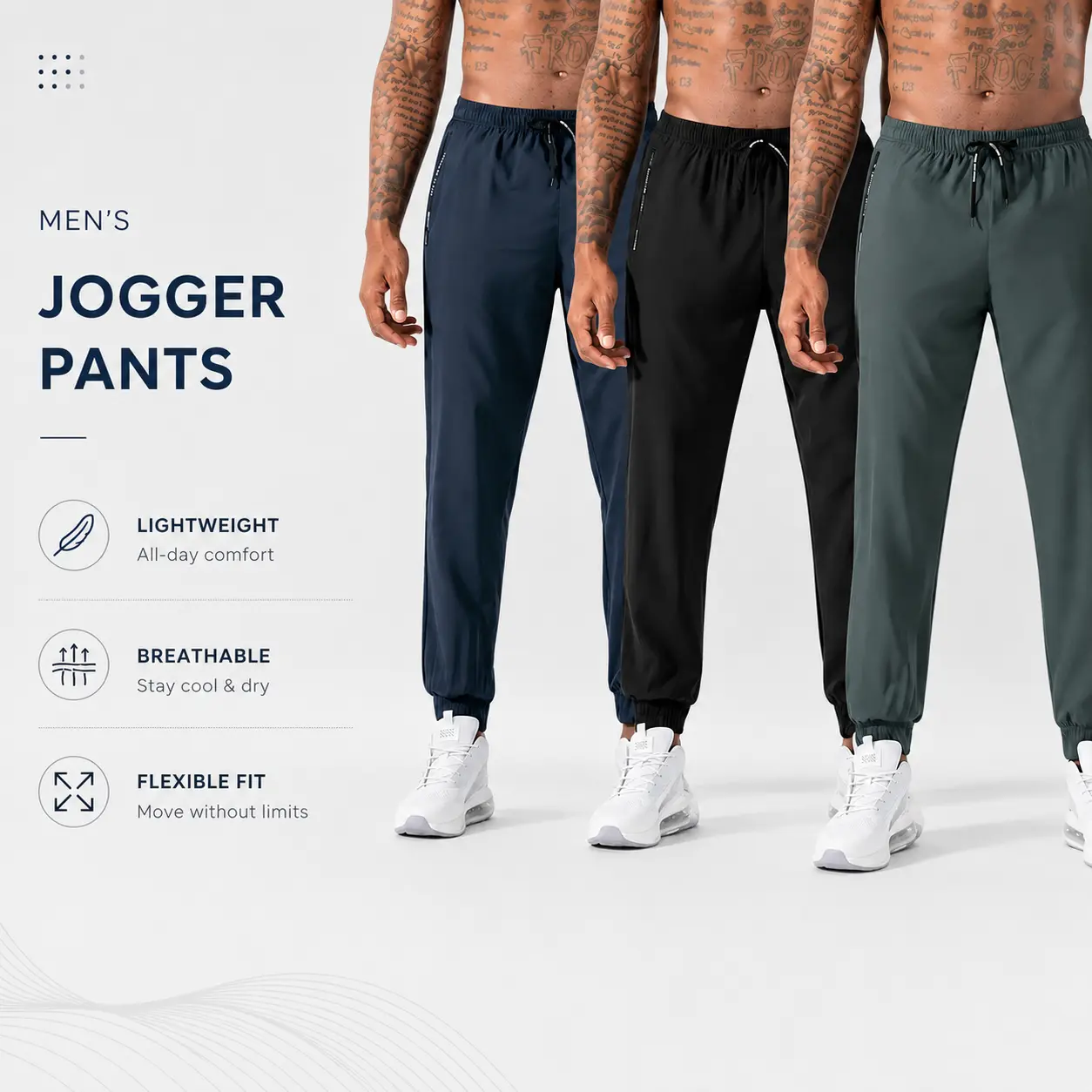 Men's Quick Dry Jogger Pants with Elastic Drawstring Waist and Zipper Pockets, Lightweight for Athletic Workout and Running Sweatpants.