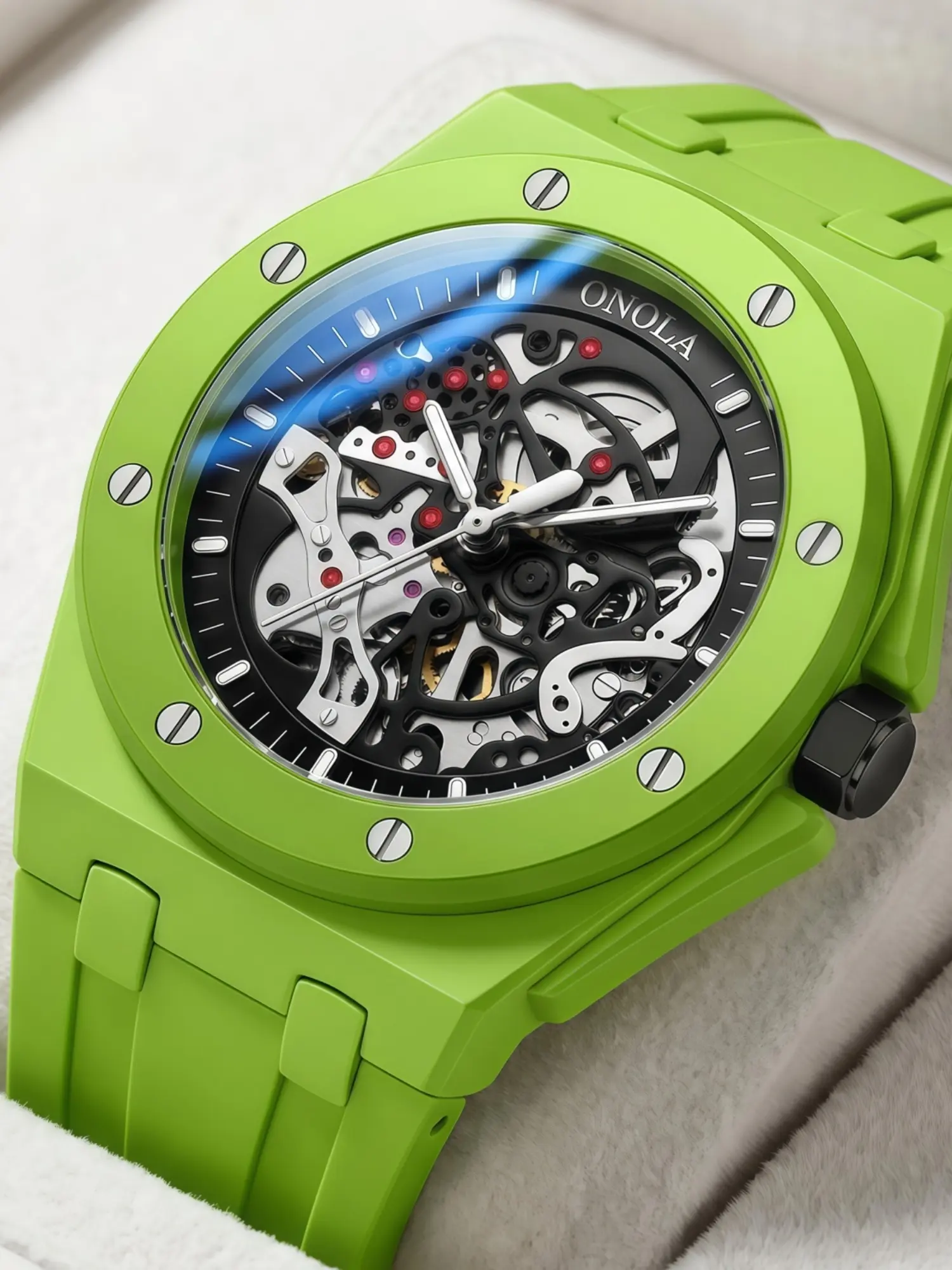 Onola Men's Luxury Mechanical Watch, Sporty Hollow Out Design, Silicone Strap, 30m Waterproof, Mineral Glass, Casual Business Style