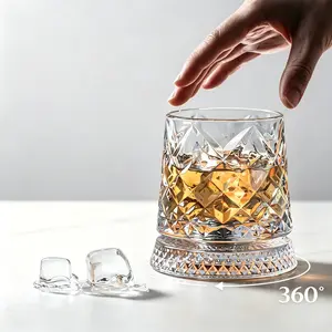 1/2Pcs 360° Rotating Spinning Whiskey Glasses, Lead-Free Premium Crystal Whiskey Tumbler, Reusable Bourbon Scotch Cups, Unique Birthday Holiday Gift for Men Dad Husband, Drinking Glass Tumbler