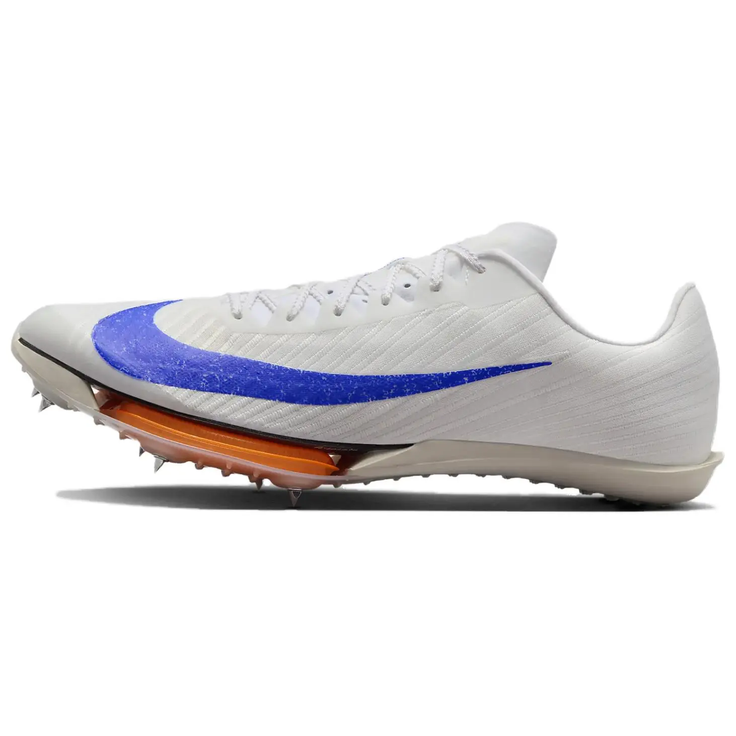 Nike Maxfly 2 Track and Field Competition Spike Shoes for Men – Lightweight, Cushioned, Low-Cut Sprint Running Shoes in White and Blue Verifiable, with credentials and supporting global authentication