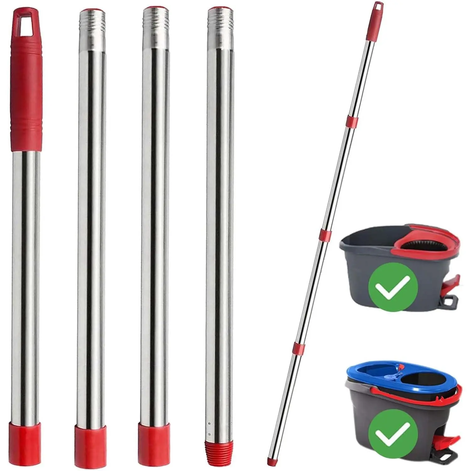 Spin Mop  Handle, 4-Section 30-to-58 inch Mop Stick  for Ocedar Mop Handle for Easy Wring and Rinse Clean,  Screw Joint (Mop &Base not Included)
