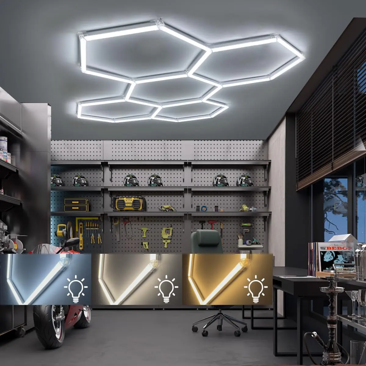 Hexagon LED Lights: 3 Colors 3000K 4000k 6500K 5  Hexagon Garage Lights Super Bright  Detailing Ceiling LED Shop Light for Warehouse Workshop Gym Basement (5 hex 3 Colors)