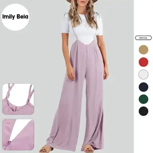 Imily Bela Womens Suspender Overalls High Waist Loose Sleeveless Wide Leg Jumpsuit Spaghetti Strap Baggy Long Romper