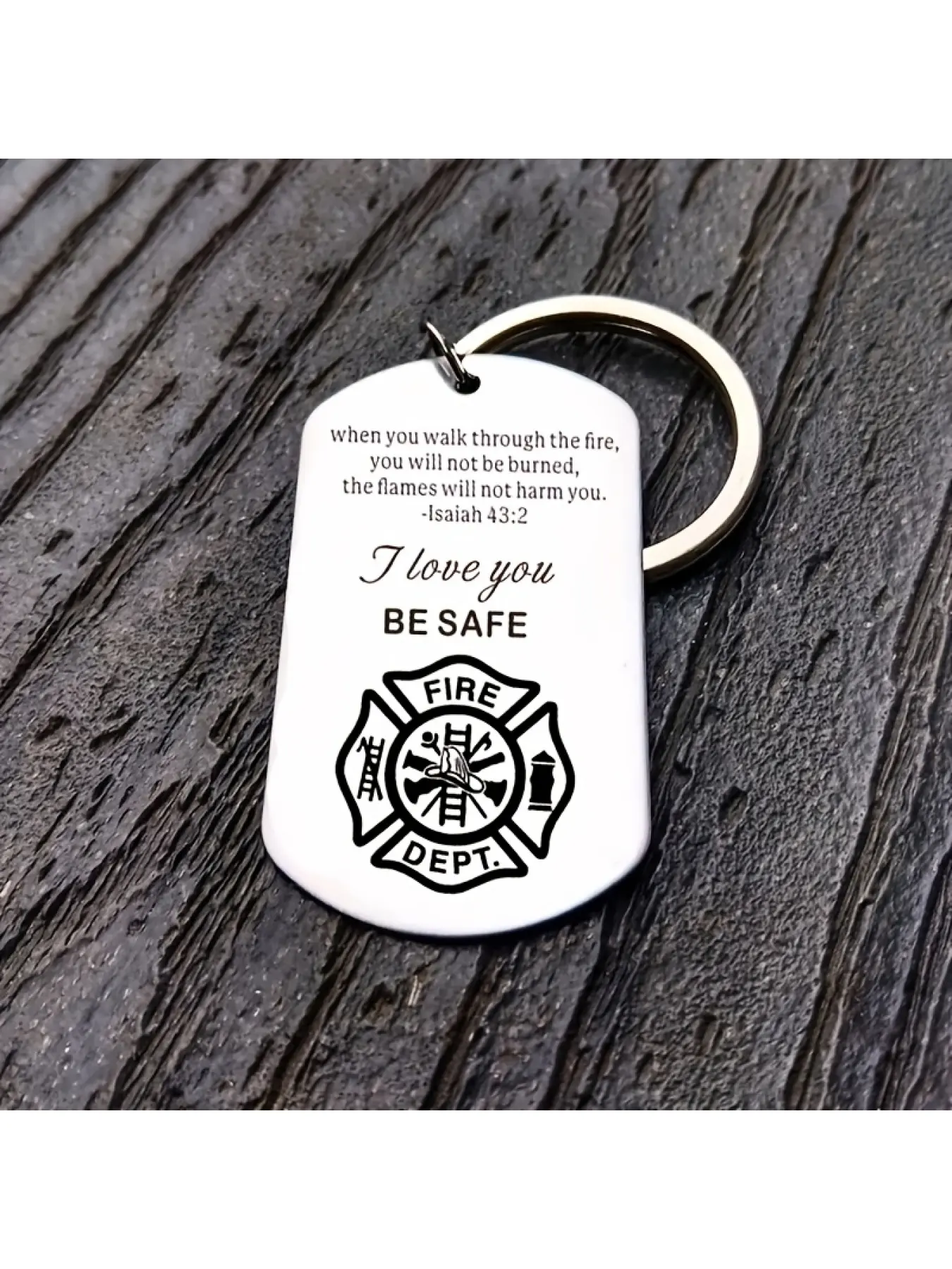 One firefighter prayer metal keychain, with Bible verses, the engraving "I love you" and the firefighter emblem, is the perfect religious gift for firefighters.