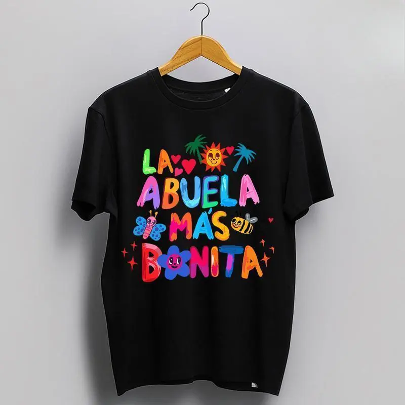 La Abuela Mas Bonita CVC Cotton T-Shirt, Latinx Grandma Style Print T-Shirt, The Most Beautiful Abuela, Casual Round Neck T-Shirt, Fashionable Top for Men and Women, Perfect Gift