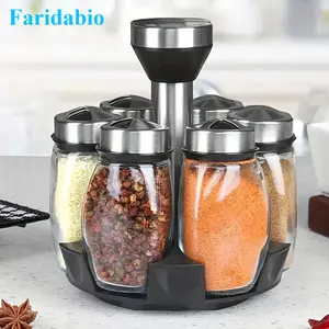 1 set of 6-piece household kitchen storage rotating combination seasoning jar set glass seasoning bottle sorting monosodium glutamate six in one seasoning jar Spices Organizer