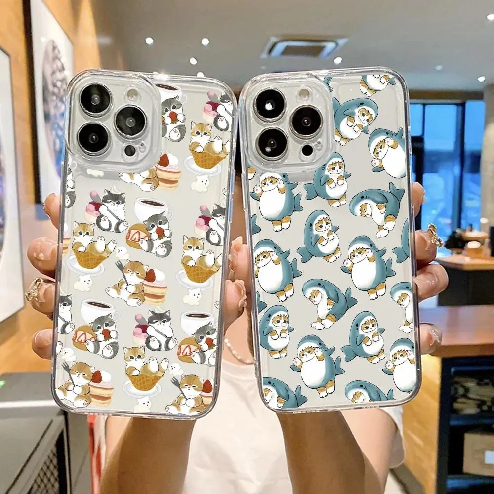 Mofusand Shark Cat Phone Case FUNDA For iPhone 17 Promax 17E 16 Plus 15 14 13 12 11 Pro 17Air & Samsung Galaxy S26 Ultra S25 S24 S23 S22 Plus FE Anti-fall Transparent TPU soft Shockproof Protective Cover