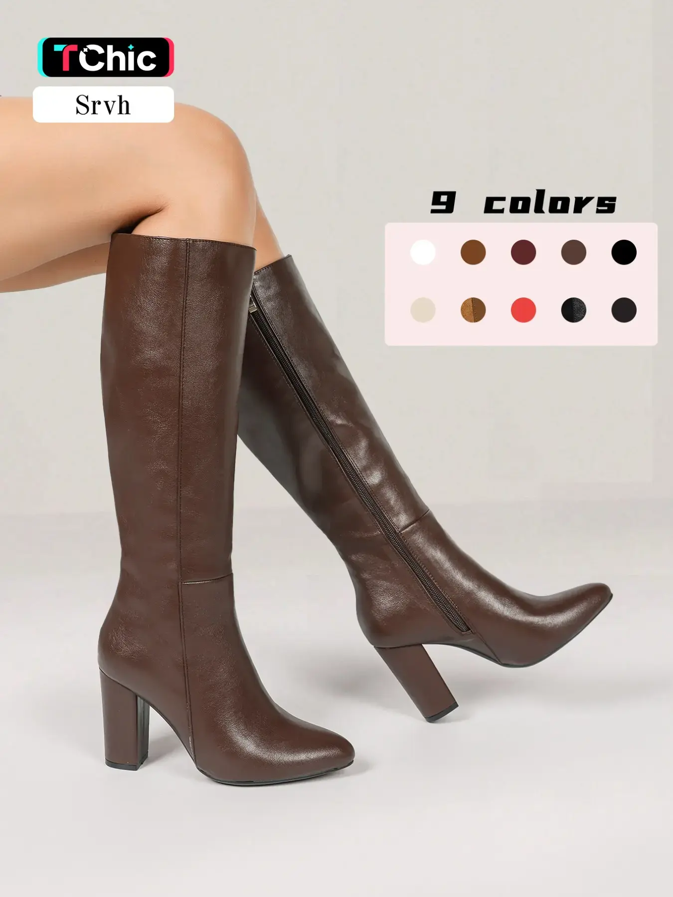 Women's Comfortable Chunky Heel Tall Boots,Smooth Side Zipper Closure for Easy Wear,Elegant Pointed Toe Pumps Style Boots,Classic All-Match Footwear for Fall & Winter, Rubber