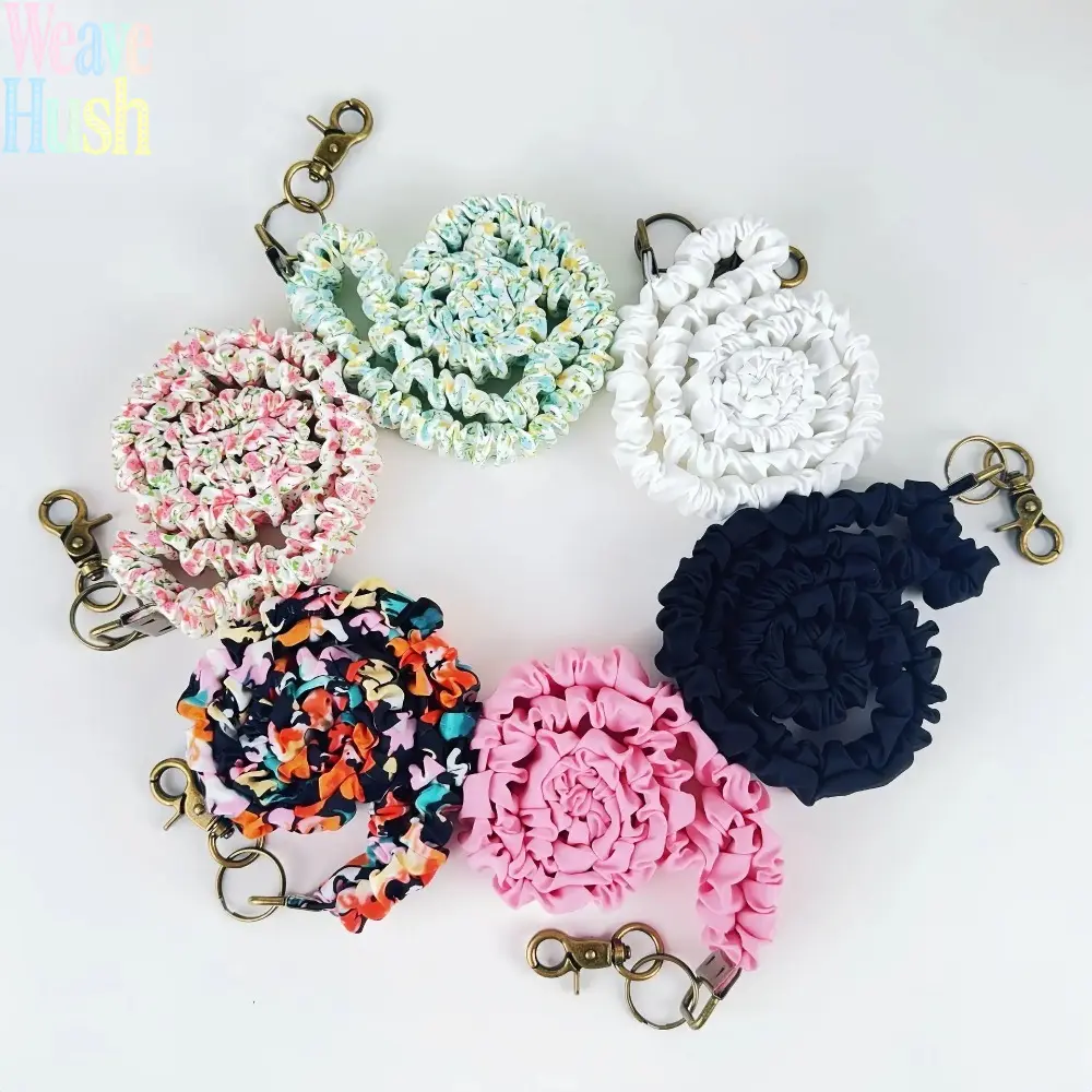 4-Pack Boho Printed Polyester Scrunchie Lanyards, Soft Elastic Neck Straps with Vintage Bronze Hardware, Multicolor Sets for Outdoor Users – Anti-Drop Key Lanyards for Phones ID Badges, Stylish Bag Accessory
