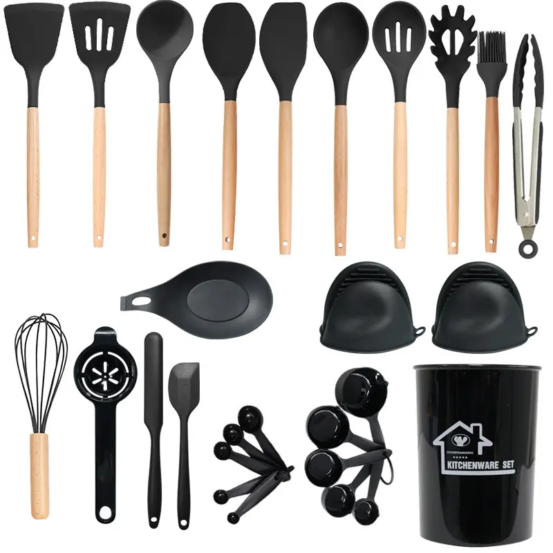 Free Shipping,Silicone Spatula and Spoon 28-Piece Set, Non-Stick Silicone Spatula, High-Temperature Resistant Silicone Kitchen Utensil Set Wholesale