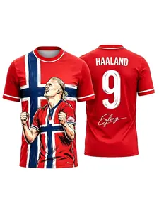 Erling Haaland 9 Norway Soccer Jersey, Men's Sport T-Shirt, Short Sleeve, Breathable, Loose Fit, Summer New Arrival, Unisex