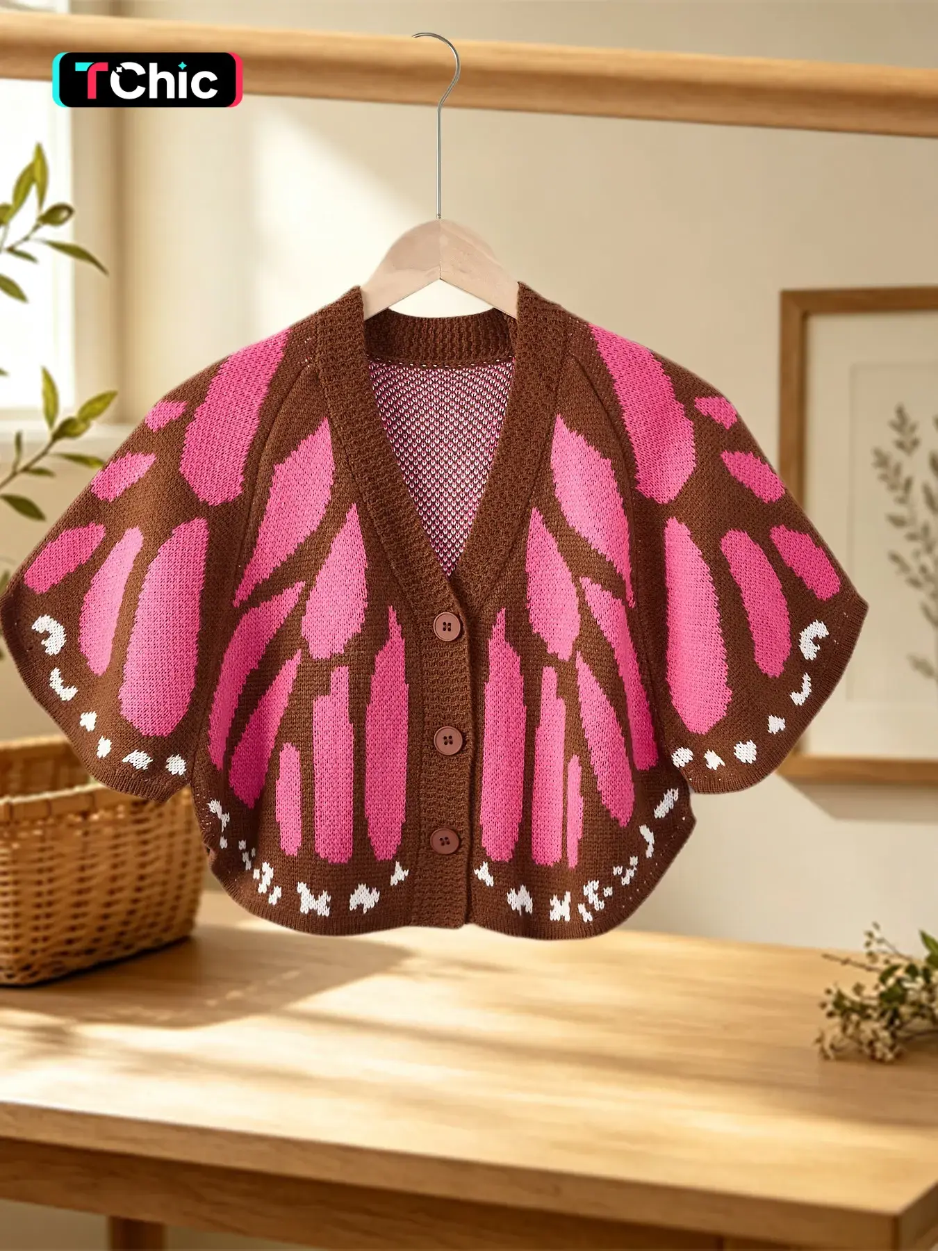 Women's Butterfly Wings Knit Cardigan, Autumn V-Neck Button Fashion Casual Sweater, Stylish and Comfortable Outerwear for Daily Wear, Autumn Sweater Cardigans