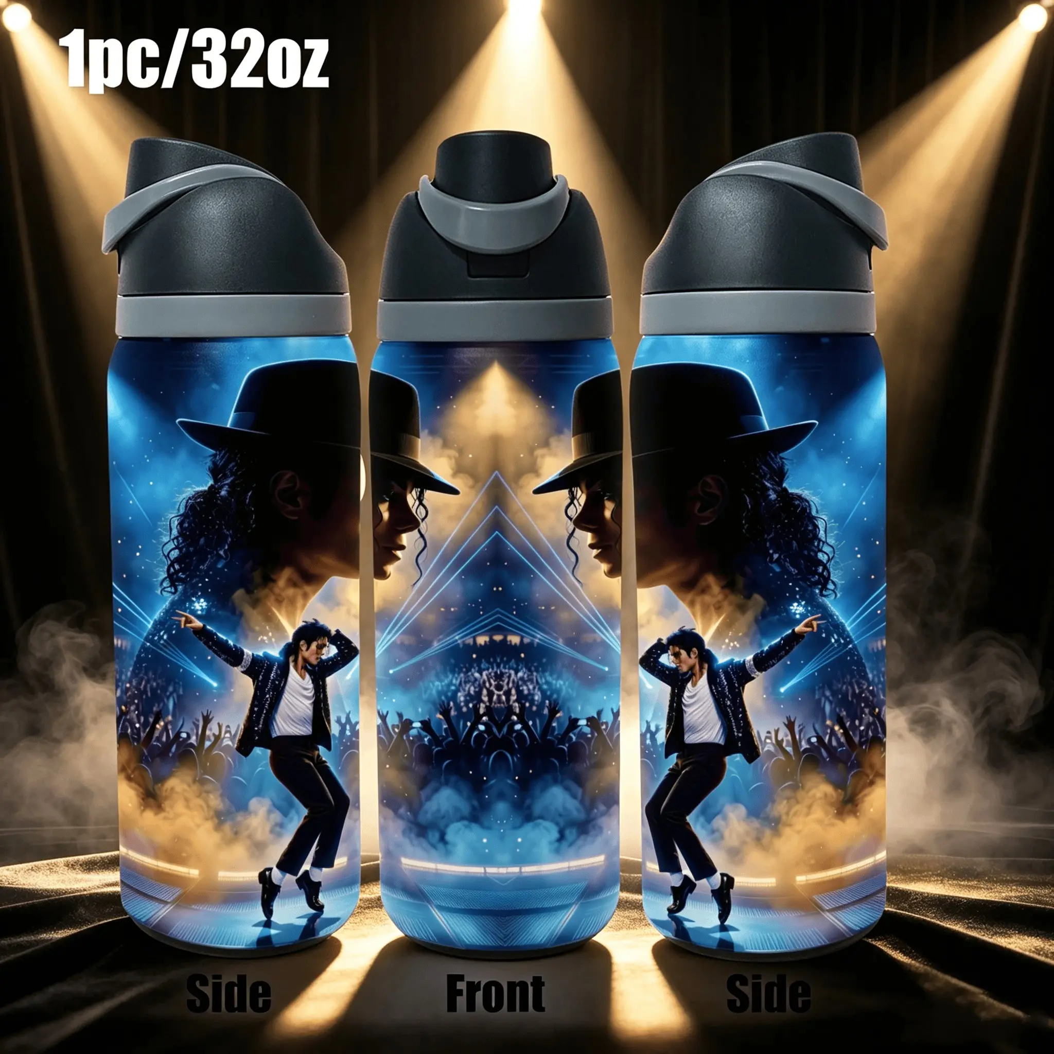 1pc 20/32oz Michael Jackson Concert Crowd Stage Art Print Stainless Steel Water Bottle, Flip Lid Portable Insulated Flask, Outdoor Gym Travel Gift for King of Pop Enthusiasts, Leakproof Reusable Mug For Daily Outdoor