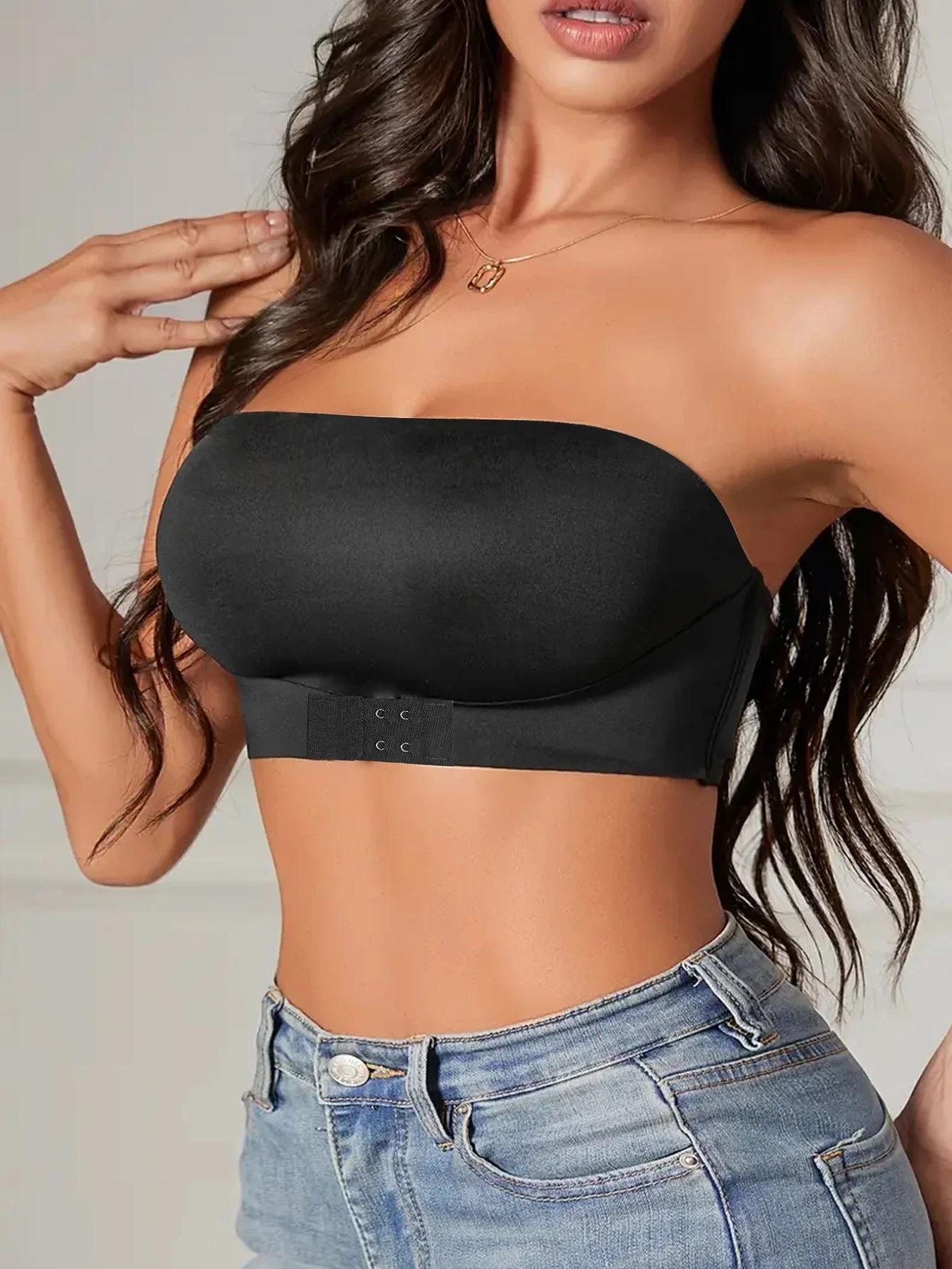 Women's Strapless Seamless Front Button Bra For Daily Wear And Layering, Wireless No Padding Underwear With Smooth Fit, Easy On Off Support