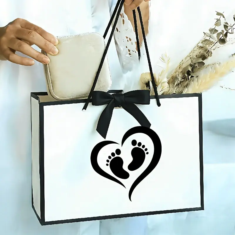 Cute Baby Footprint Gift Bag, Lightweight Foldable Paper Party Bag, Goody Bags, Reusable Shopping Bag, Neutral Design, New Parent Gifts, Baby Shower Presents