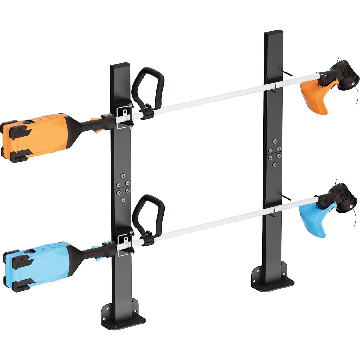 2 Place Weed Eater Rack for Trailer, Utility Open Trailer Trimmer Racks with Lockable Snap Buckle Mount On Landscape Truck Trailer, Weedeater Rack Holder with L-Shaped Base for Lawn Equipment