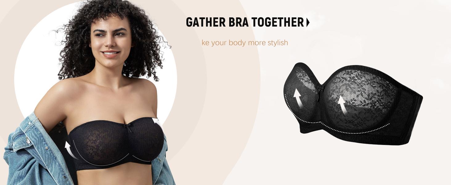 WMBras Bella Women's AirEase Strapless Strapless Bandeau Bras Non Slip Bras Push up Underwire Unlined Bras Supportive Tube Top Bras
