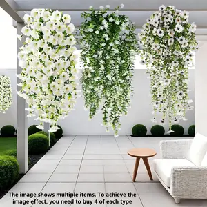 6pcs Artificial Flower Vines, Hanging, Morning Glory, Camellia, Violet Combo, Elegant Floral Decor, Ideal for Indoor, Patio, Garden, Window