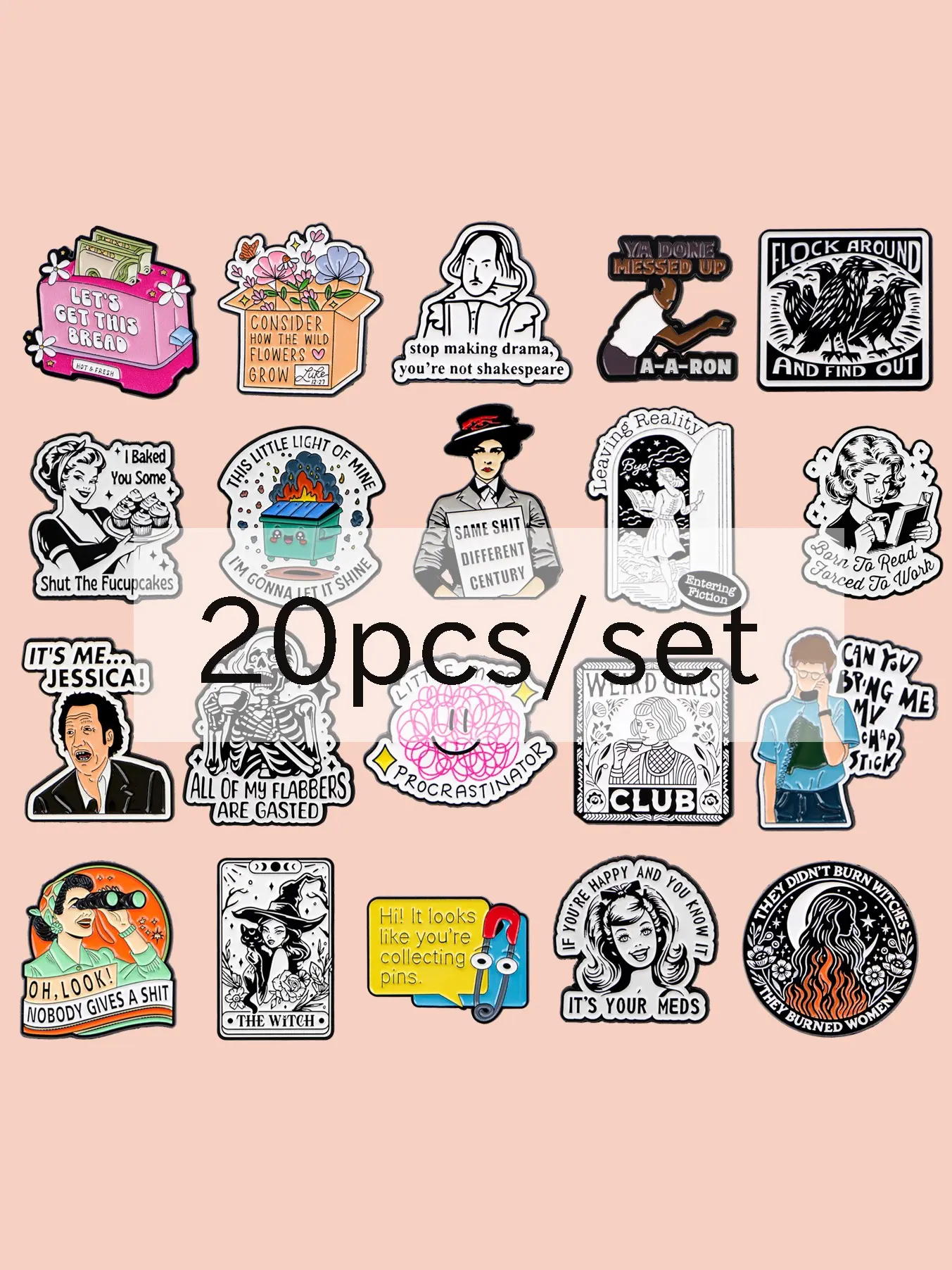 20pcs/set Cute Animal Enamel Lapel Pins, Cartoon Character & Quote Design Zinc Alloy Badges, Decorative Badge Fashion Accessories for Backpacks and Clothing