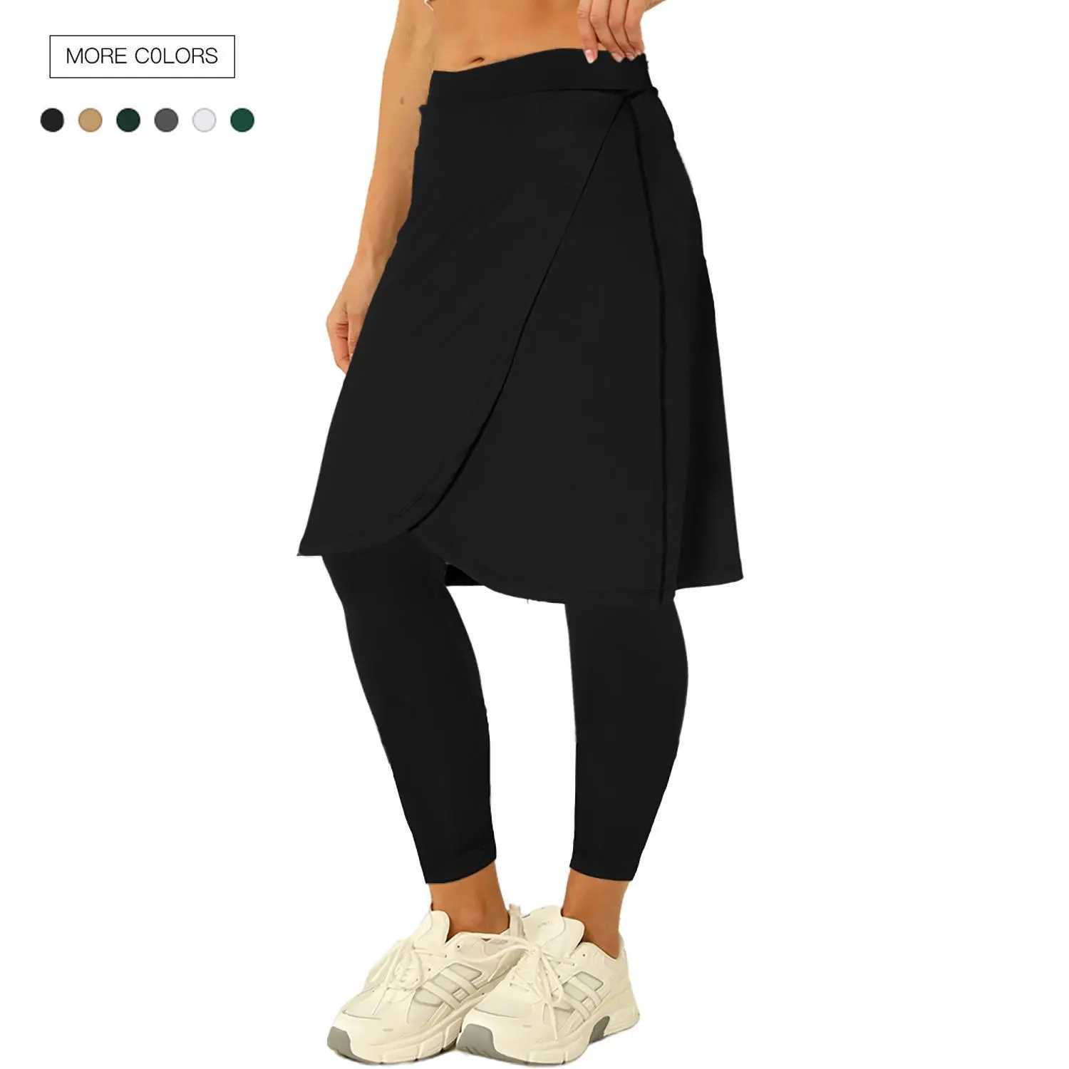 Women's High Waist Golf Skort with Attached Stretchy Sports Leggings - Knee-Length Athleisure Wrap Skirt with Tummy Control, Pockets for Running, Yoga, High Waist Yoga, Sports Stretchy Leggings