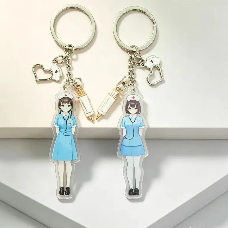 Cute Nurse Acrylic Keychain Set, Car Backpack Key Holder, Nurse Appreciation Gift, Medical Worker Party Favor, Nurse Friend Birthday Gift