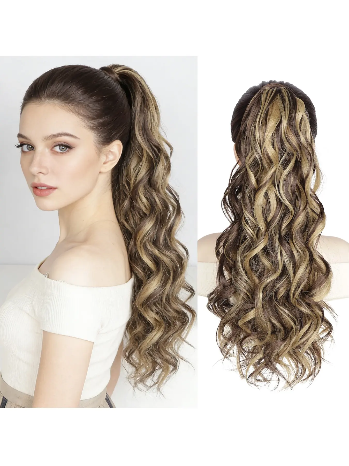 Magic Tape Tail Long Wavy Hair Braids, Strap-On Wave Synthetic Ponytail, Ideal for Daily Wear, Women's Fashion Accessory