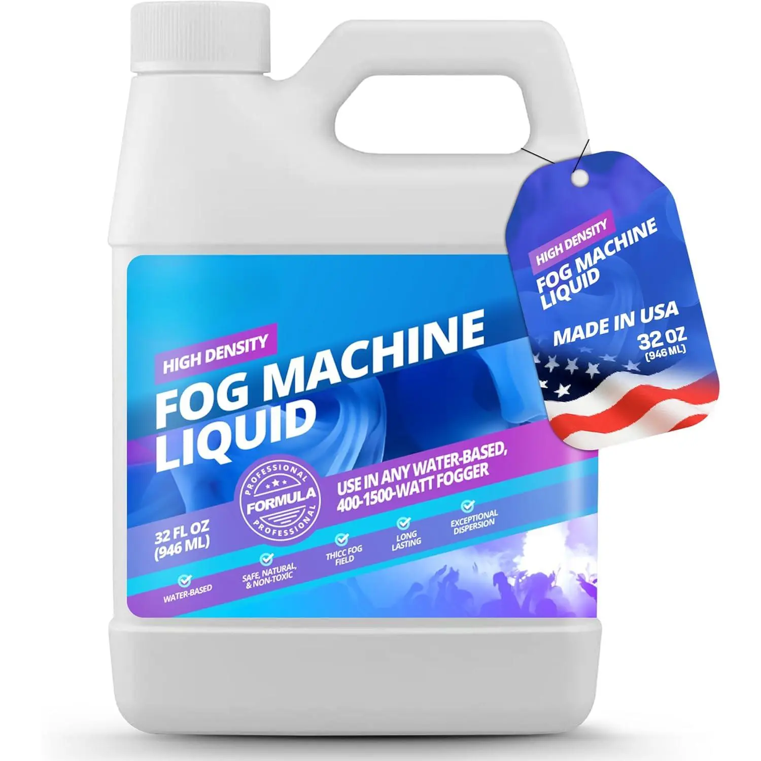 Fog Machine Liquid - 32oz Smoke Machine Fog Juice for Halloween Party, High Density, Pro-Grade, Ultra Thick, Long-Lasting, Low-Lying, High Output, Water-Based.