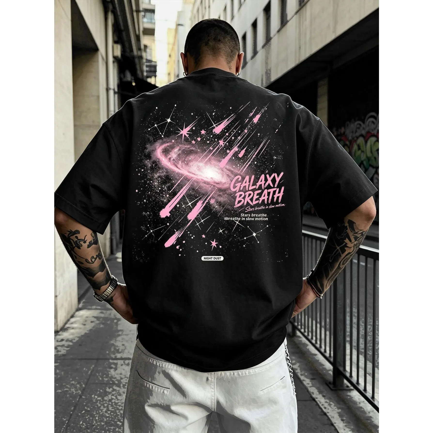 Men's Relaxed-Fit Round Neck Short-Sleeve T-Shirt - Space Galaxy Universe Astronaut Cosmic Vintage Streetwear Retro Science Print Casual Menswear Top, Gift for Him