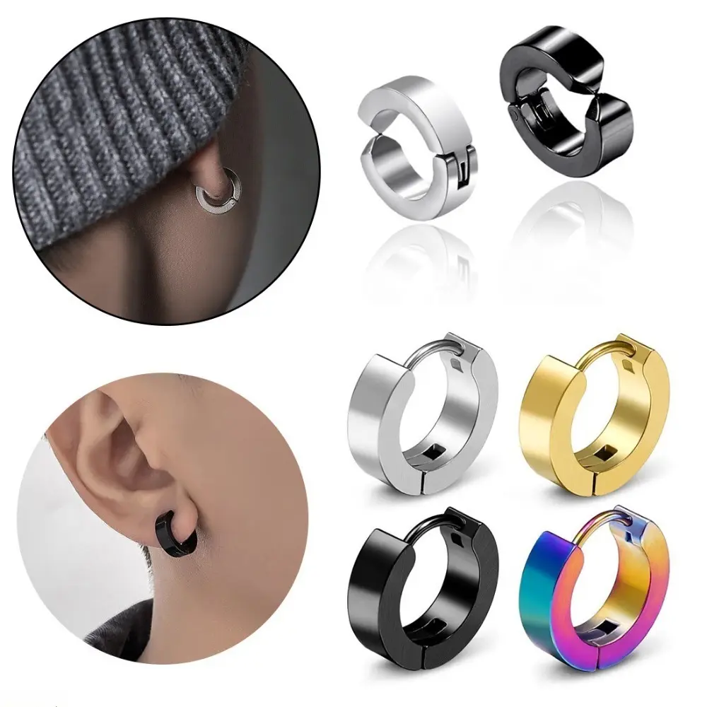 Unisex Hypoallergenic Titanium Steel Huggie Hoops Set - 4 Pairs Different Styles, Stainless Steel Clip-On Ear Cuffs, Korean Insp. Polished Finish, Secure Click Everyday Jewelry, Huggie Hoop Earrings, Basic