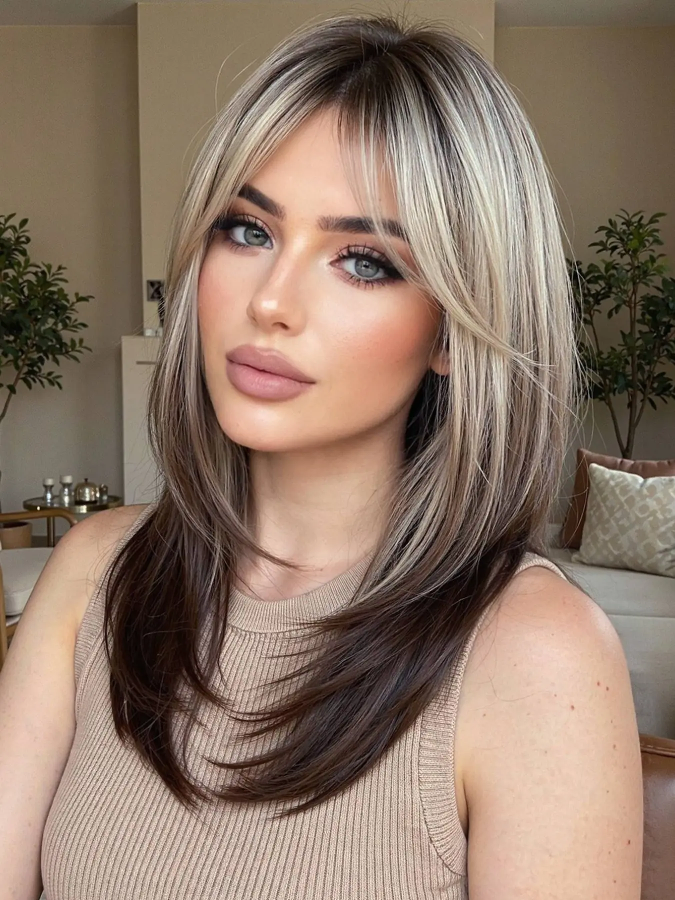 Synthetic Daily Wig, Dark Root Platinum Balayage, Mechanism Heat Resistant Fiber For Women Daily Wear, Synthetic Fiber Wigs