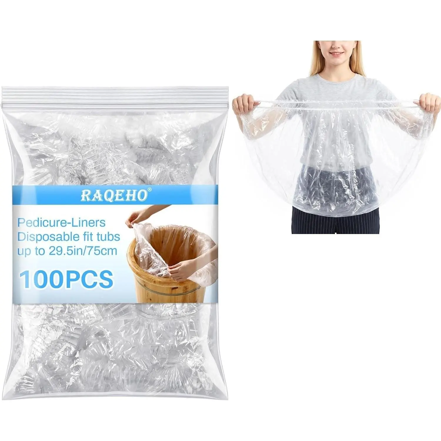 100PCS Light Disposable Pedicure Liners, Plastic Footsie Covers for Footbath Soak Spa Bowls, Feet Basin Buckets, Tub Pedicura Spa Supplies, Cleaning