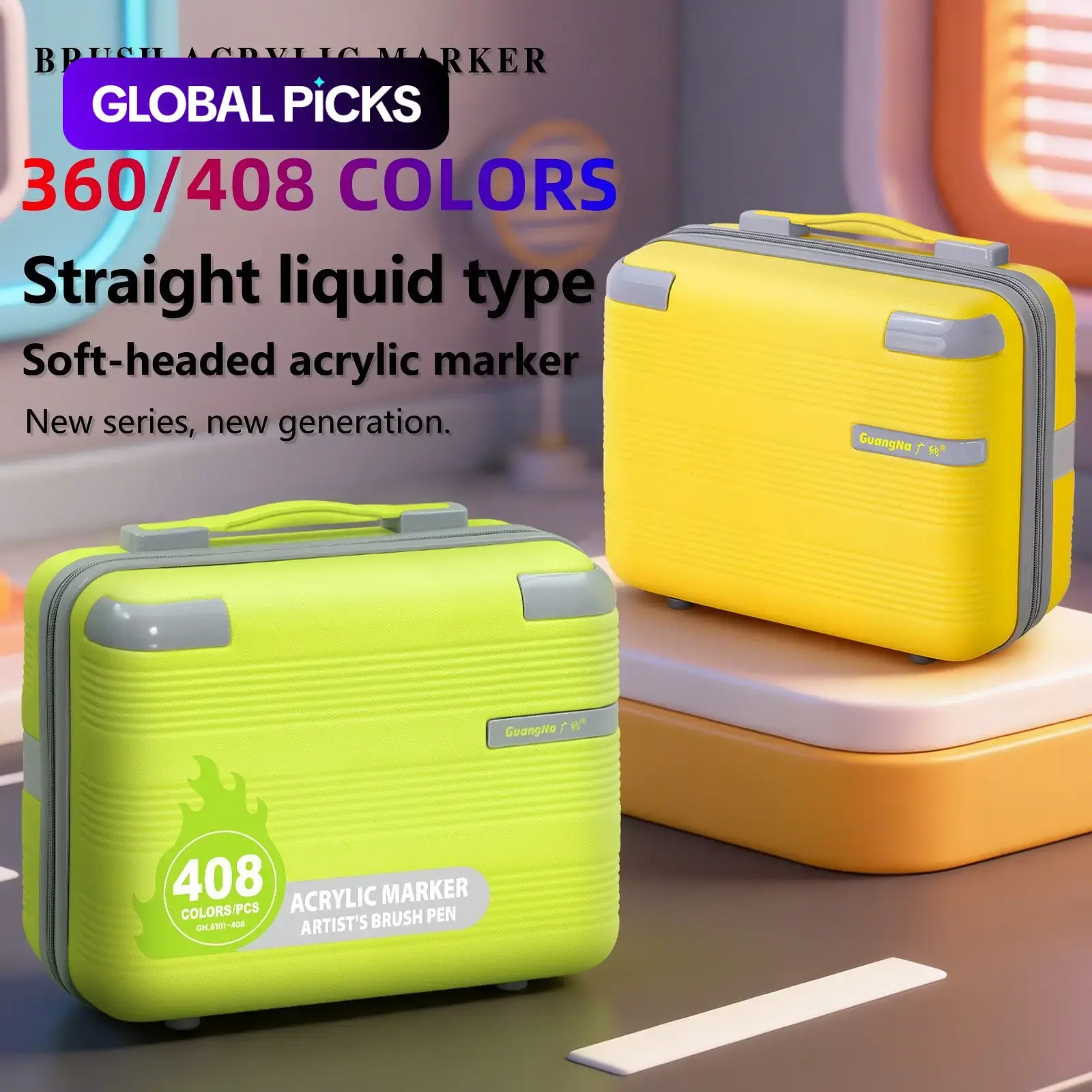 Guangna 360/408 Color Acrylic Brush Markers Set, Travel Gift Box, Layerable DIY Art, Professional Painting, Crafts Artist Supplies, Art Drawing Supplies, Valentine's Day Gift #GLOBAL PICKS