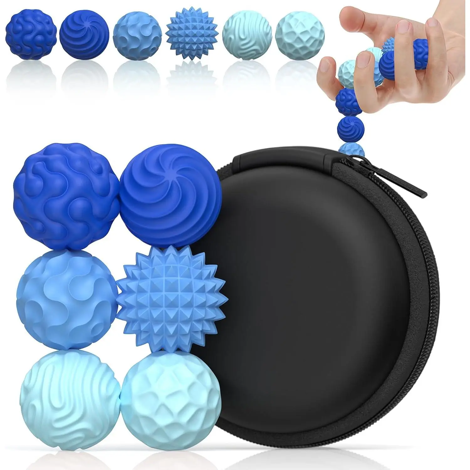 Magnetic Fidget Balls, 6-Pack Textured Silicone Stress Balls for Adults and Teens, Quiet Sensory Desk Toys for Anxiety Relief (Blue)