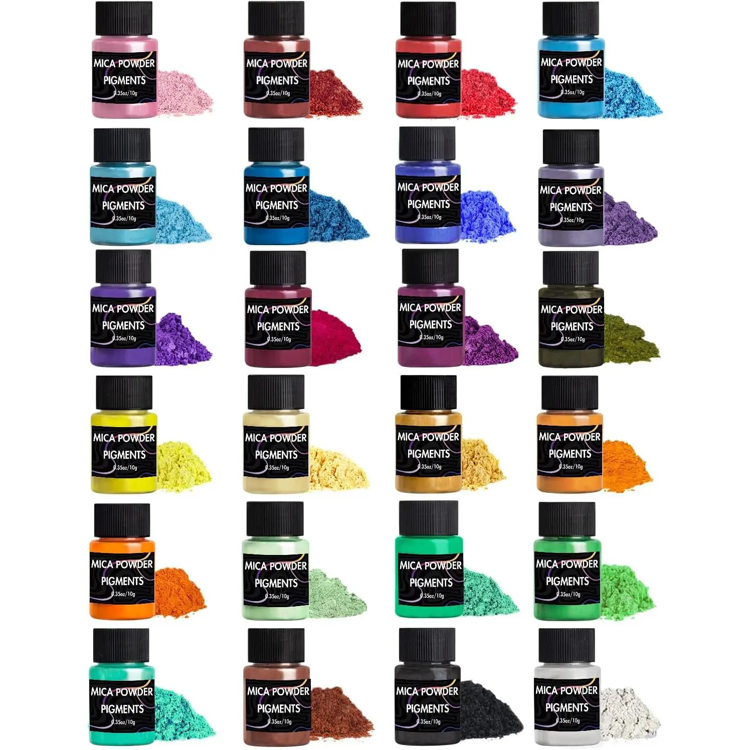 Mica Powder, 24 Colors Pearlescent Pigment Powder for Epoxy Resin, 240g Pearl Pigment Set for Soap Making, Bath Bomb, Candle Making, Art Crafts, Lip Gloss, Nail Polish, Dye
