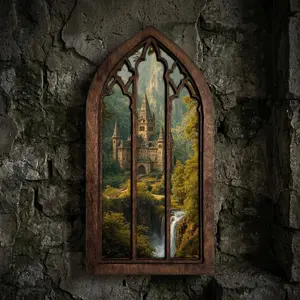 Gothic Window Wall Art, Medieval Castle Wood Frame, Fantasy Landscape 3D Layered Wood Art, Dark Academia Decor, Gothic Home Decor, Plywood Art